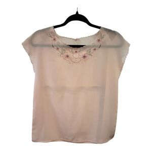 Vintage Embroidered Sheer Pink Blouse Size Small Cottagecore Fairycore